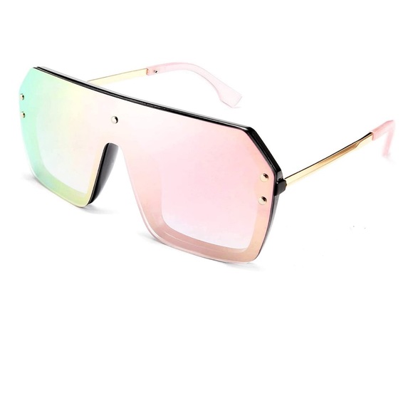 NWT-FEISEDY Oversized Siamese Rimless Stylish Retro Sunglass / Mirror Pink - Picture 1 of 7